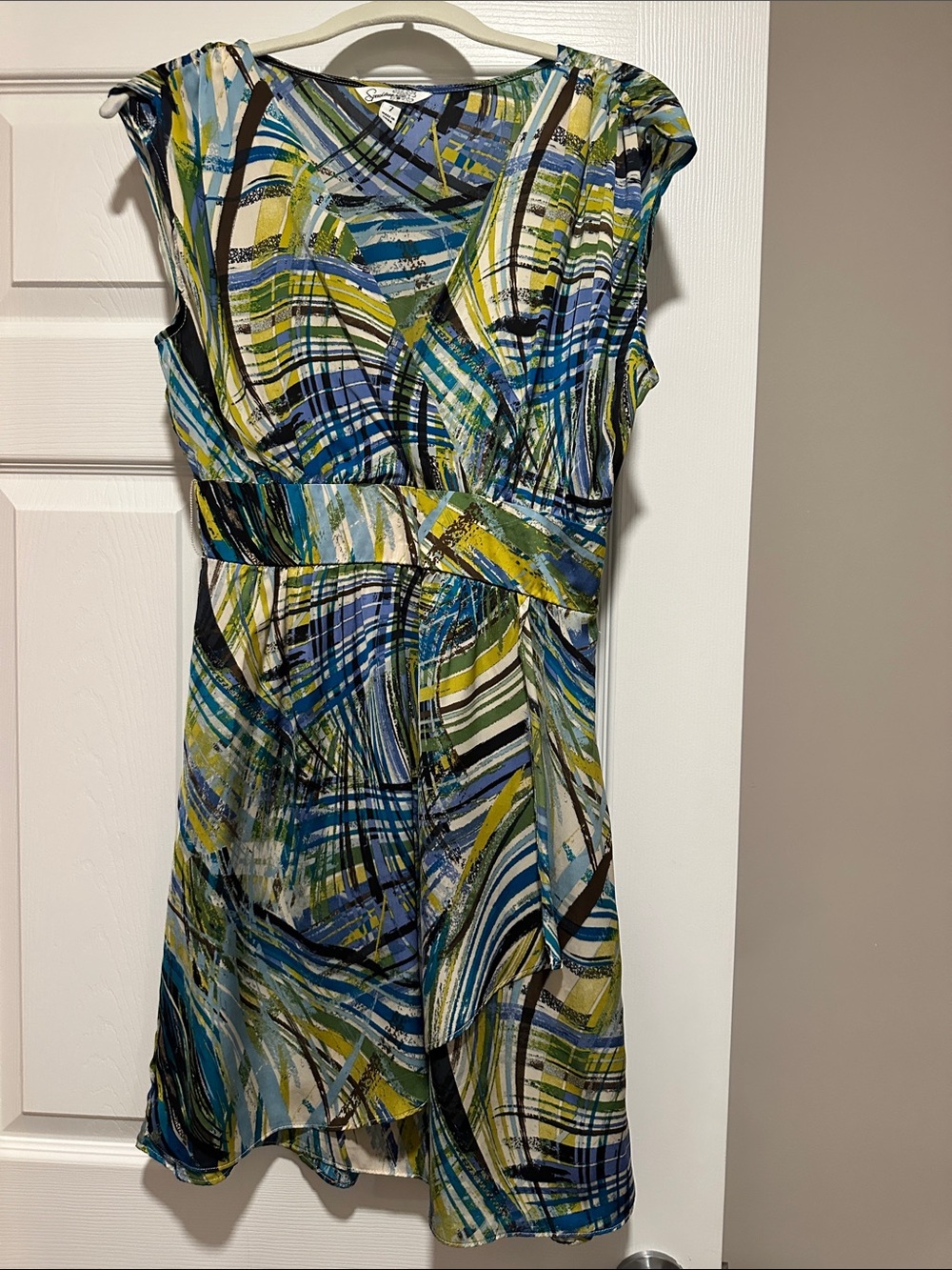Speechless Blue Green Abstract Print Midi Dress